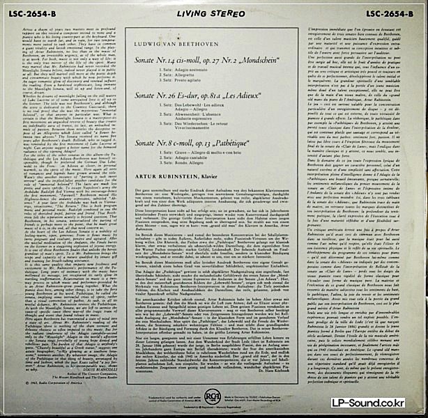 BEETHOVEN, 3 PIANO SONATAS MOONLIGHT RUBINSTEIN SB 6537 R/S