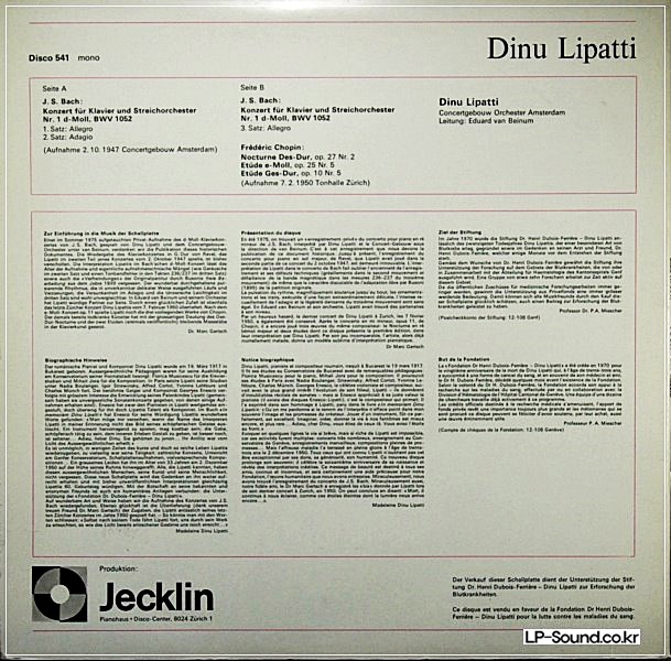 DINU LIPATTI, J. S. BACH*, CHOPIN* - J. S. BACH   JECKIN