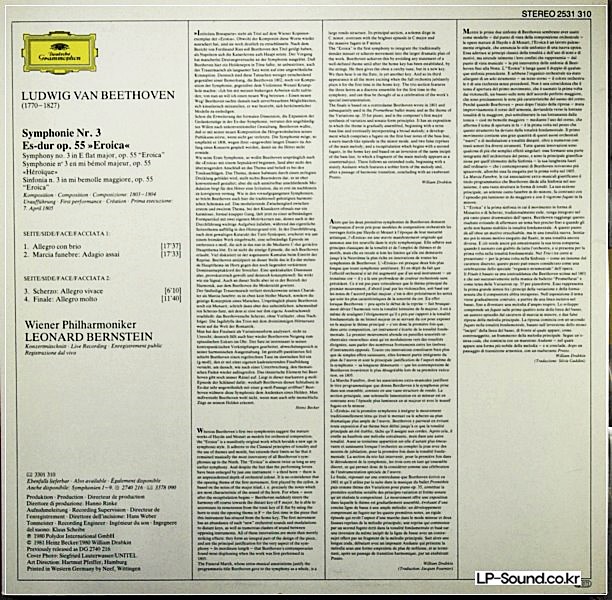 BEETHOVEN SYMPHONIE NO. 3 EROICA, WIENER BERNSTEIN, DG 2531 310