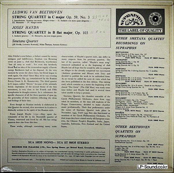 BEETHOVEN RASUMOVSKY & HAYDN STRING QUARTETS THE SMETANA QUARTET SUA ST 50535