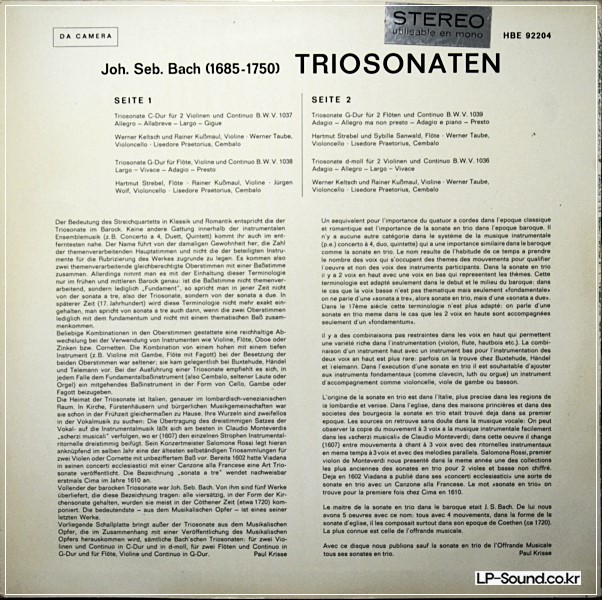 JOHANN SEBASTIAN BACH - HARTMUT STREBEL, SYBI LP