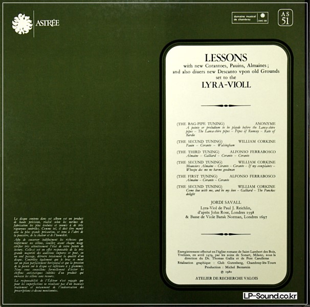 JORDI SAVALL - LESSONS FOR THE LYRA-VIOLL  ASTREE 51