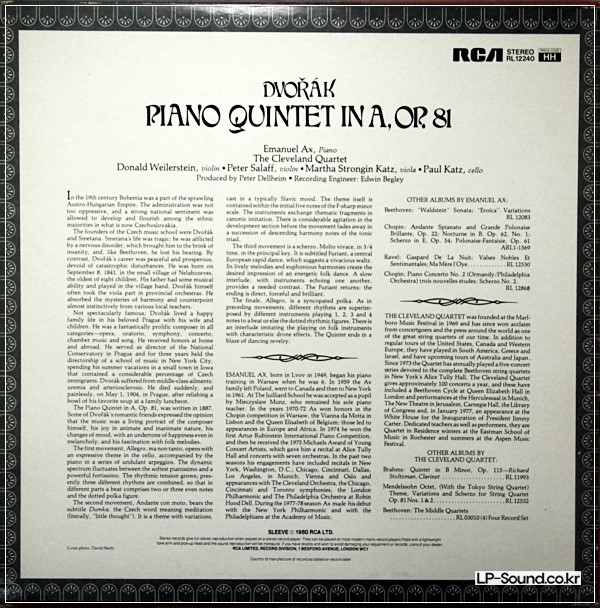 DVORAK PIANO QUINTET IN A OP.81EMANUEL AX THE CLEVELAND QUARTET