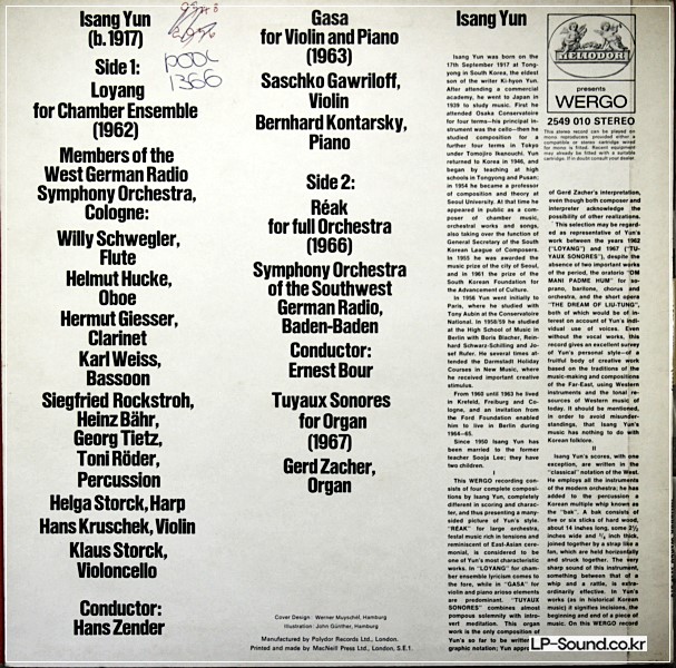 ISANG YUN–LOYANG FOR CHAMBER ENSEMBLE  WERGO 2549 010