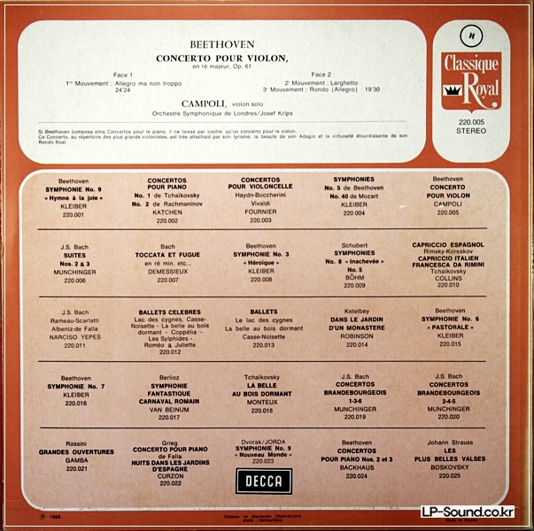 BEETHOVEN VIOLIN CONCERTO CAMPOLI JOSEF KRIPS  DECCA 220 005