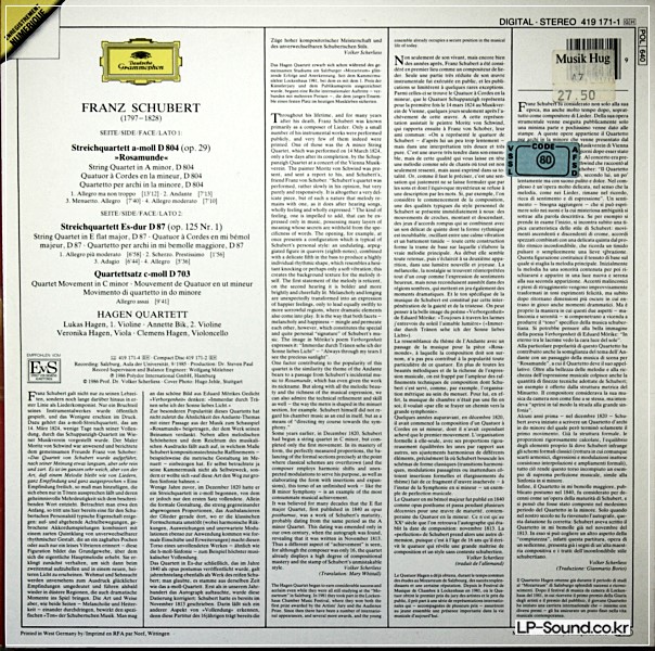 SCHUBERT STRING QUARTETS HAGEN QUARTETT DGG 419 171-1 DIGITAL STEREO