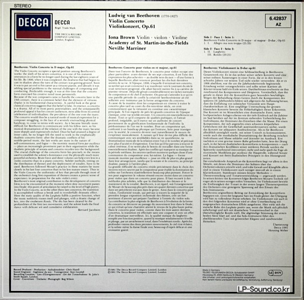 BEETHOVEN VIOLIN CONCERTO IONA BROWN MARRINER  6.42837 AW