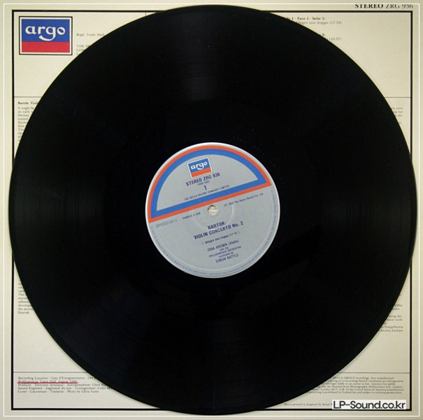 BARTOK VIOLIN CONCERTO NO. 2 IONA BROWN SIMON RATTLE  ARGO ZRG 936