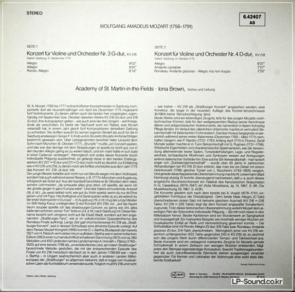 IONA BROWN MOZART: VIOLIN CONCERTO NO. 2, K.211 / SINFONIA CONCERTANTE, K.364