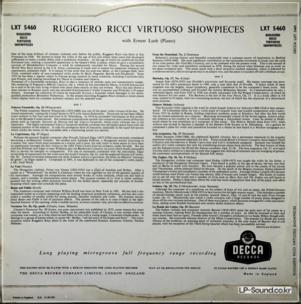 RICCI / LUSH - DECCA LXT 5460 - VIRTUOSO SHOWPIECES  LXT 5460