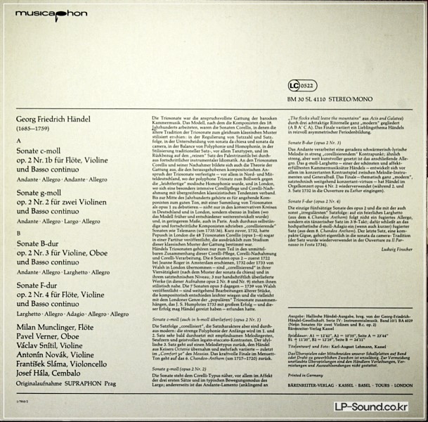 HANDEL TRIO SONATA 1.2.3.4 VOL 1.2  MITGLIEDES MUSICAPHON BM30 SL4110/4111 2LP