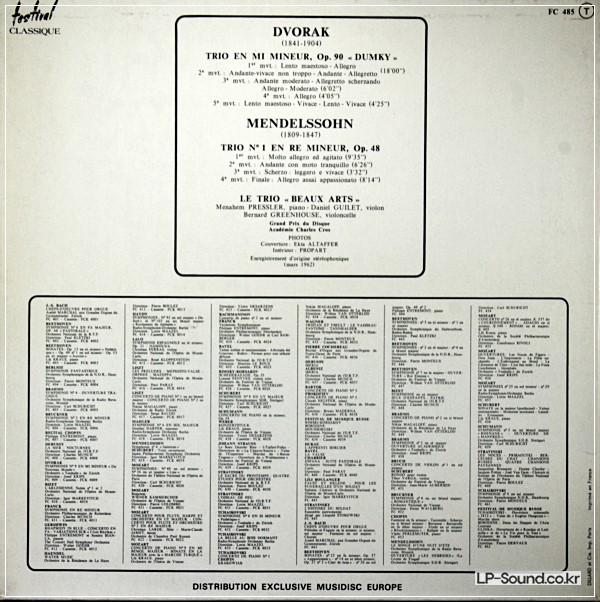 DVORAK TRIO DUMKY MENDELSSOH TRIO 1 BEAUX ARTS TRIO FESTIVAL LP FRANCE