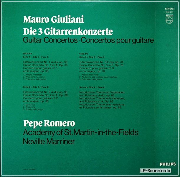 PEPE ROMERO - MARRINER / MAURO GIULIANI GUITAR CONCERTOS / PHILIPS 2LP