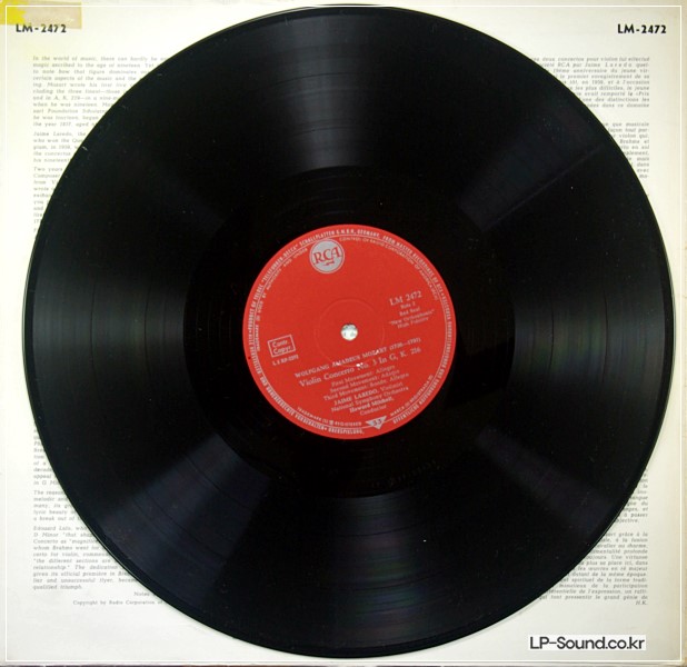 MOZART BRUCH VIOLIN CONCERTOS JAIME LAREDO RCA LM-2472 MONO