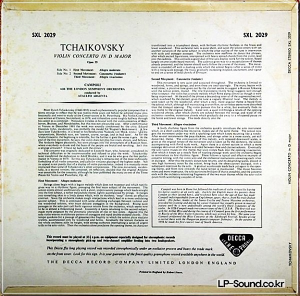 TCHAIKOVSKY VIOLIN CTO CAMPOLI ARGENTA DECCA SXL 2029