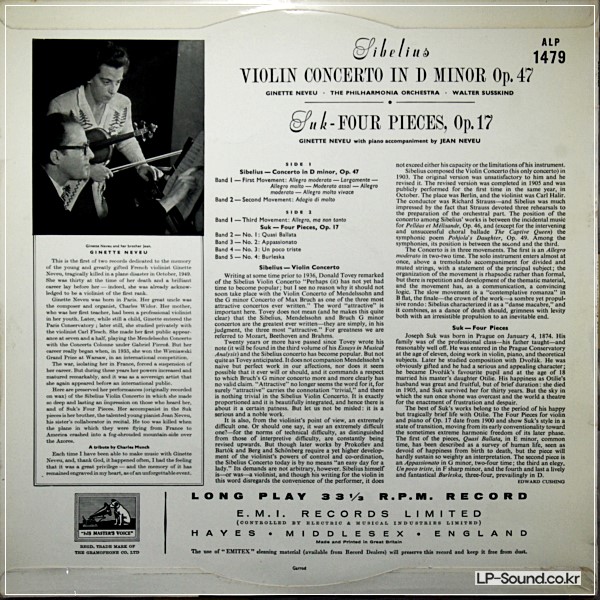 GINETTE NEVEU PLAYS SUK & SIBELIUS ORIGINAL ALP 1479