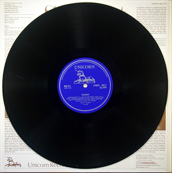 SCHUBERT TROUT QUINTET NOTTURNO TRIO MUSIC GROUP OF LONDON UNICORN  RHS 311