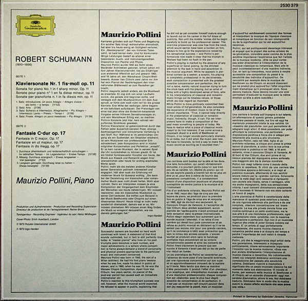 MAURIZIO POLLINI: ROBERT SCHUMANN (1810-1856) • FANTAISIE EN UT MAJEUR LP