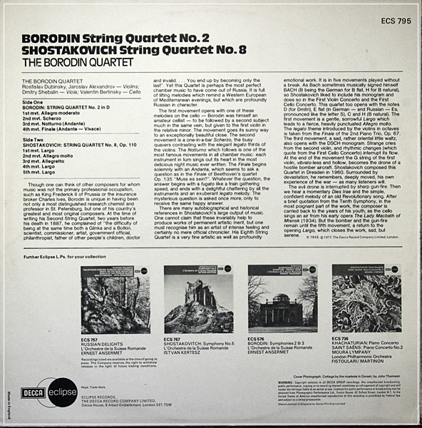 SHOSTAKOVICH STRING QUARTET NO 8/BORODIN STRING QUARTET NO 2ECS 795