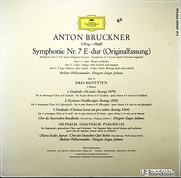 BRUCKNER:- SYMPHONY NO.7 3 MOTETTEN / JOCHUM / BERLINDG 2707 026  2LP