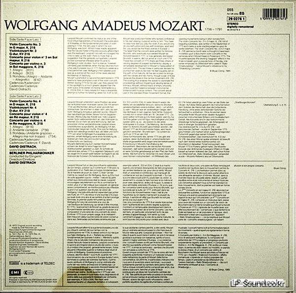 MOZART VIOLIN CONCERTOS NOS 3 & 4  DAVID OISTRAKH  EMI 29 02761