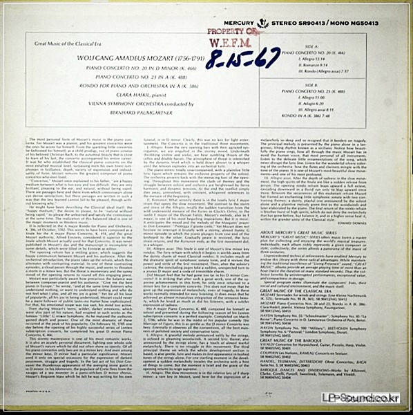 MOZART PIANO CONCERTOCLARA HASKIL MRCURY SR 90413