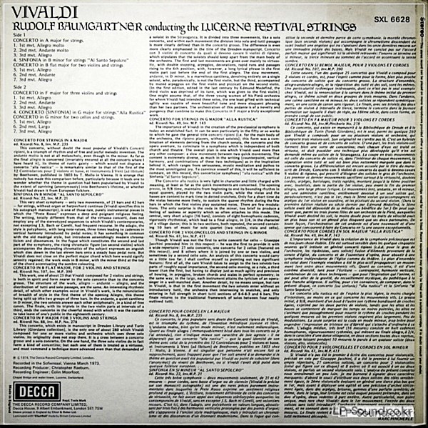 VIVALDI CONCERTI FOR STRINGS BAUMGARTNER LUCERNE FESTIVAL SXL6628
