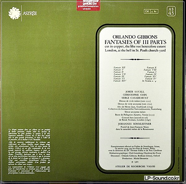 GIBBONS FANTAISIES ROYALES JORDI SAVALL ASTREE AS 43