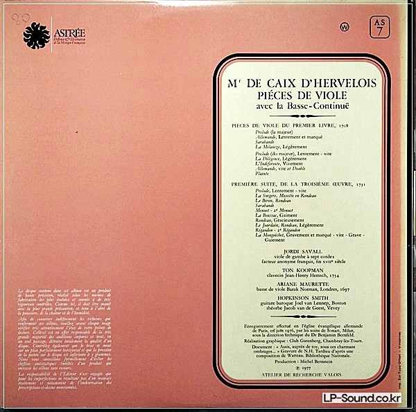 LOUIS DE CAIX D'HERVELOIS PIECES DE VIOLE   ASTREE AS 7