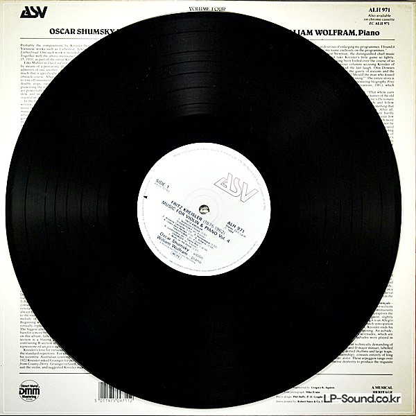 ASV ALH 959 1ST UK OSCAR SHUMSKY - KREISLER MUSIC FOR VIOLIN VOL3