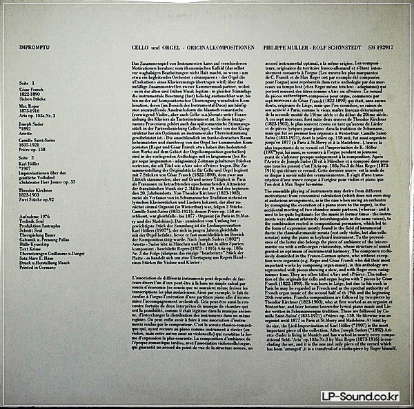 MULLER/SCHÖNSTEDT : CELLO UND ORGEL LP 1976 IMPROMPTU SM 192917