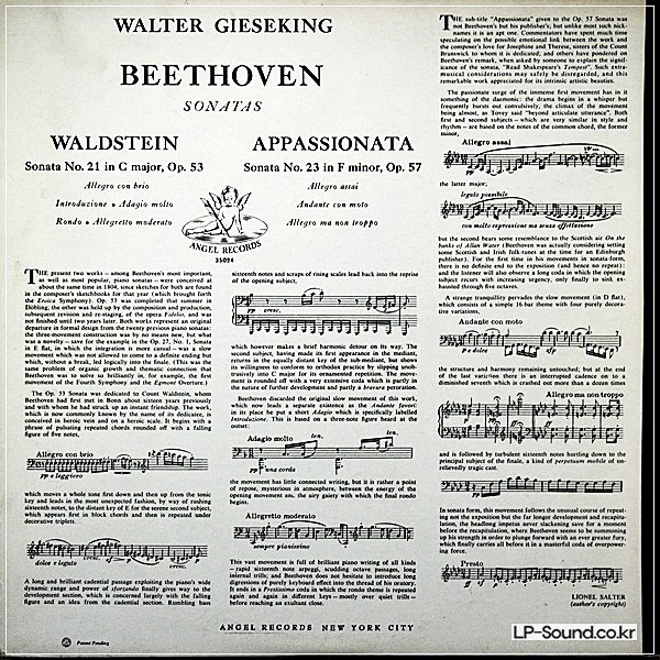BEETHOVEN SONATAS~WALDSTEIN~APPASSIONATA~ GIESEKING~ ANGEL 35024