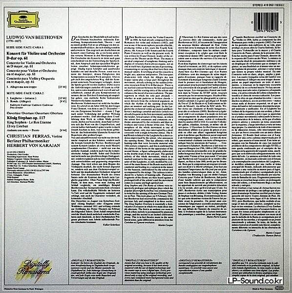 BEETHOVEN FERRAS, KARAJAN  VIOLIN CONCERTO / KING STEPHEN OVERTURE