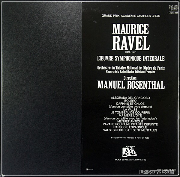 RAVEL BOX ADES 4 LPS MANUEL ROSENTHAL OEUVRE SYMPHONIQUE INTEGRALE