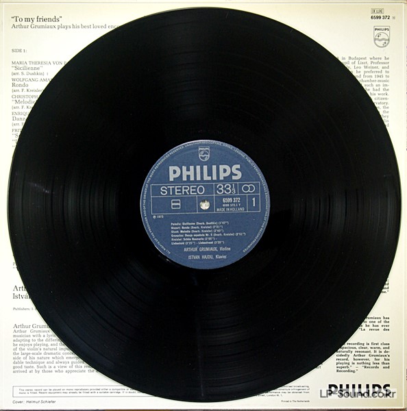 TO MY FRIENDS VIOLIN ENCORES ARTHUR GRUMIAUX  6599 372 STEREO