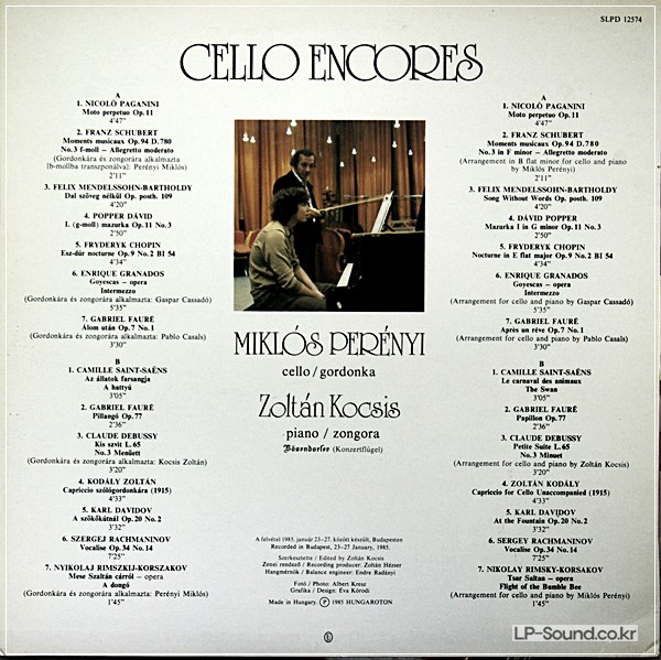 CELLO ENCORES MIKLOS PERENYI ZOLTAN HUNGARATON SLPD 12574
