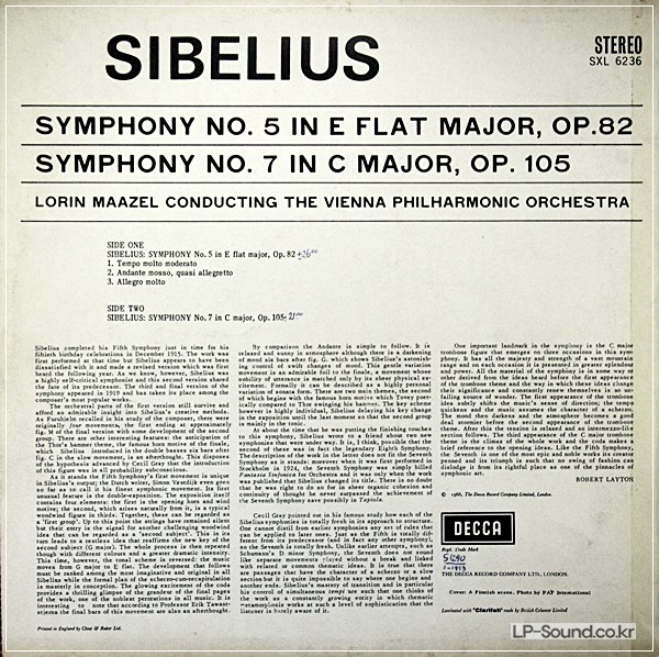 SIBELIUS - SYMPHONY NO. 5 & 7 VIENNA PO, MAAZEL - UK DECCA SXL 6236