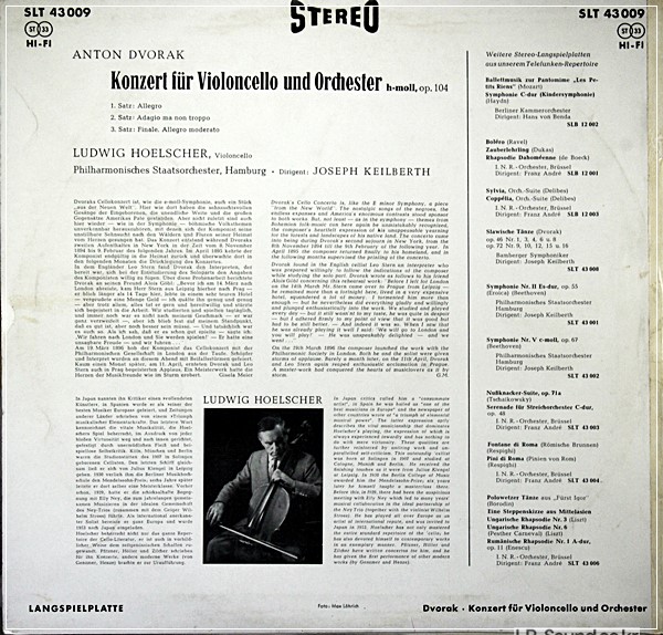HOELSCHER / KEILBERTH - DVORAK CELLO CONCERTO TELEFUNKEN STEREO  SLT 43 009