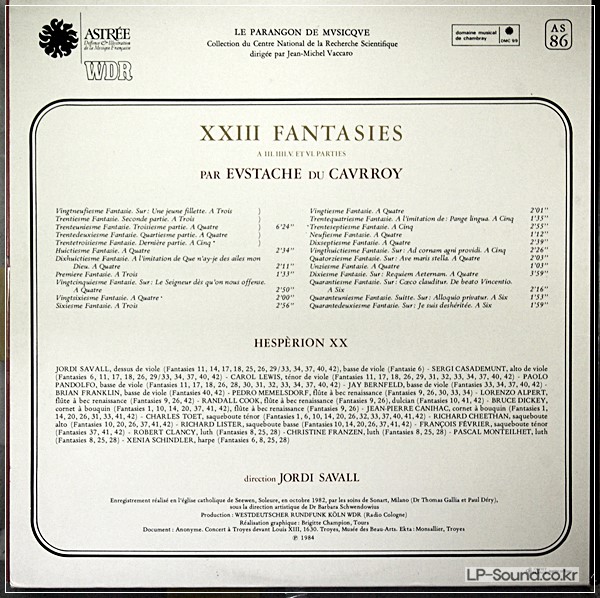 JORDI SAVALL, HESPERION XX ,CAURROY FRENCH LP ASTREE 86