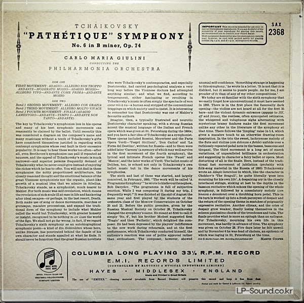 TCHAIKOVSKY SYMPHONY PATHETIQUE GIULINI SAX 2368