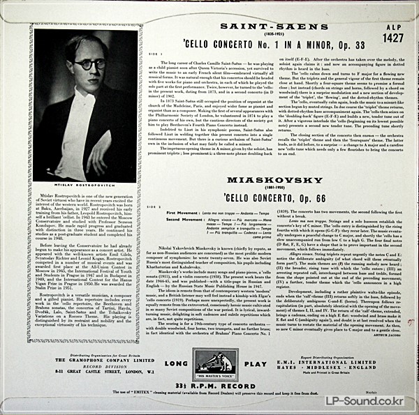 SAINT-SAENS & MIASKOVSKY CELLO CONCERTOS ROSTROPOVITCH PHILHARMONIA  ALP 1427