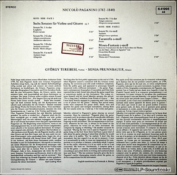 PAGANINI - WORKS FOR VIOLIN & GUITARCENTONE DI SONATE NO.3 IN 6.41995