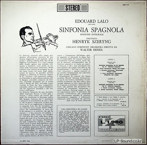 LALO SYMPHONIE ESPAGNOLE HENRYK SZERYNG HENDL RCA LIVING STEREO VICS 1064