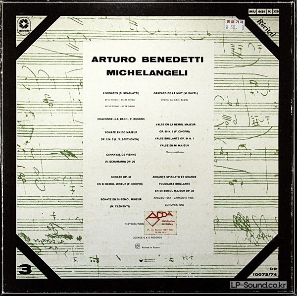 ARTURO BENEDETTI MICHELANGELI–RECITAL  DR 10072-74  3LP BOX