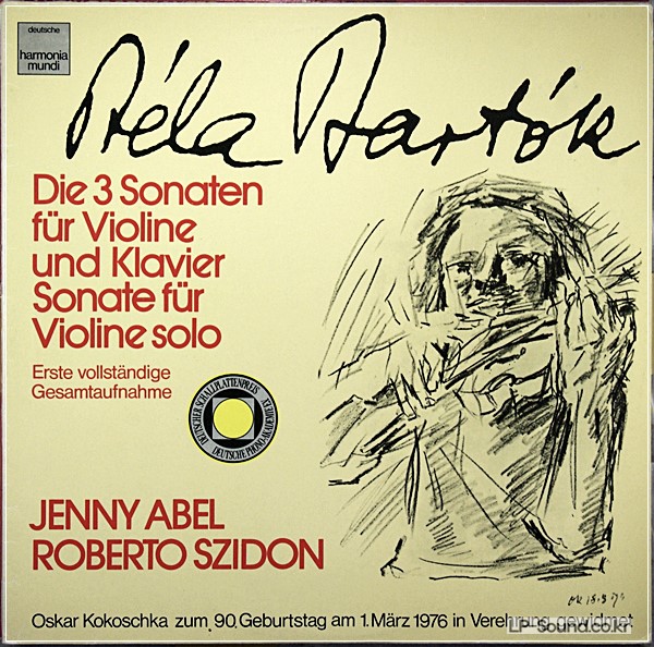 JENNY ABEL, SZIDON⸺BARTOK VIOLIN & PIANO SONATAS⸺HARMONIA MUNDI 2XLPS