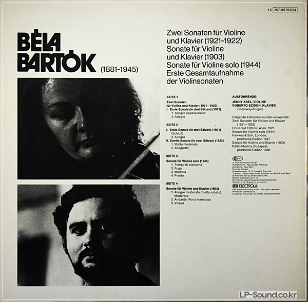 JENNY ABEL, SZIDON⸺BARTOK VIOLIN & PIANO SONATAS⸺HARMONIA MUNDI 2XLPS