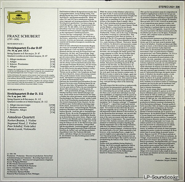 SCHUBERT STRING QUARTETS D87 & 112  AMADEUS QUARTET DG 2531 336