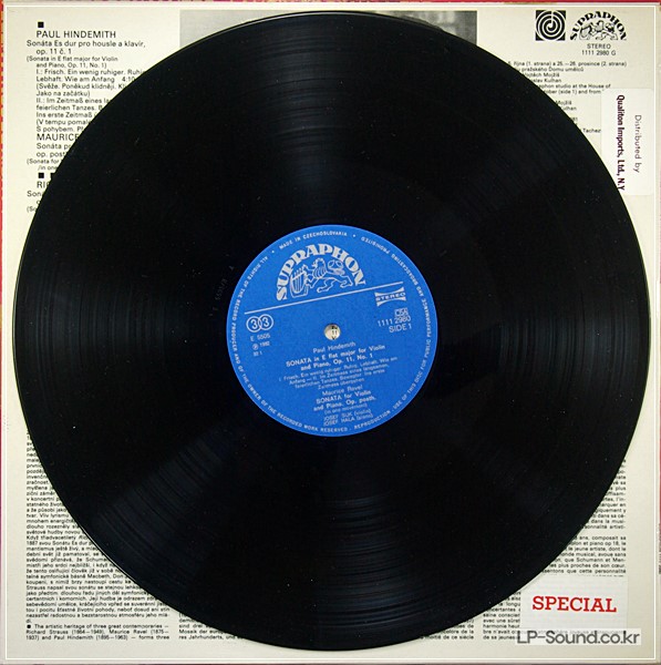 RAVEL HINDEMITH STRAUSS VIOLIN SONATA SUPRATHON STEREO 1111 2980