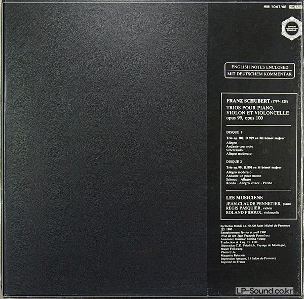 SCHUBERT TRIOS POUR PIANO, VIOLON, ET VIOLONCELLE  HARMONIA MUNDI HM 1047/48