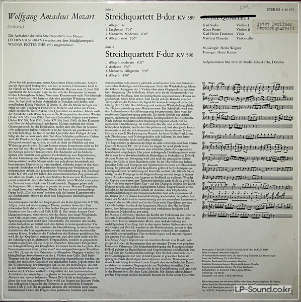 MOZART / SUSKE QUARTETT / STRING QUARTETS K.589 & 590 / ETERNA 8 26 474